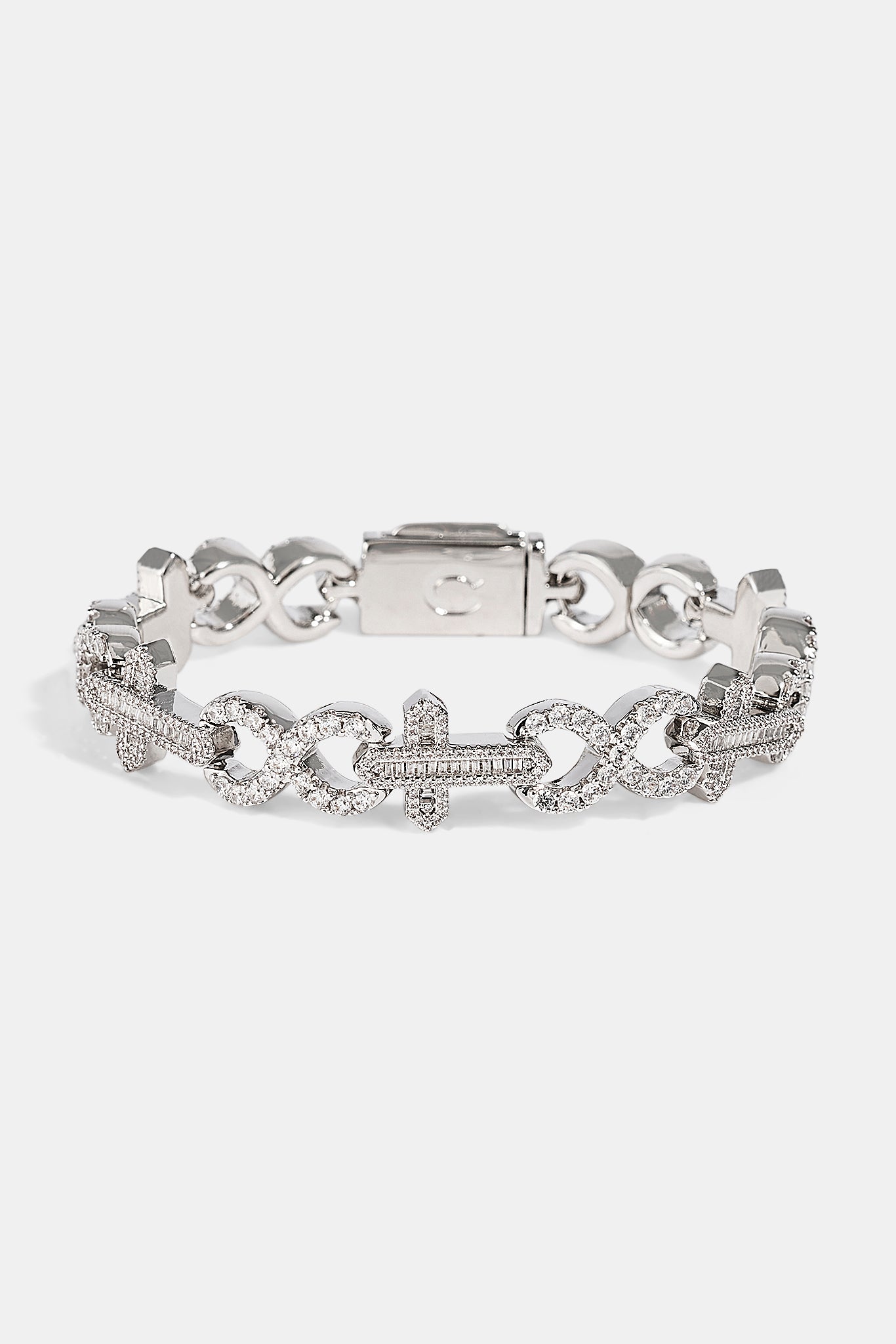 Iced Cross & Infinity Bracelet - 10mm - White